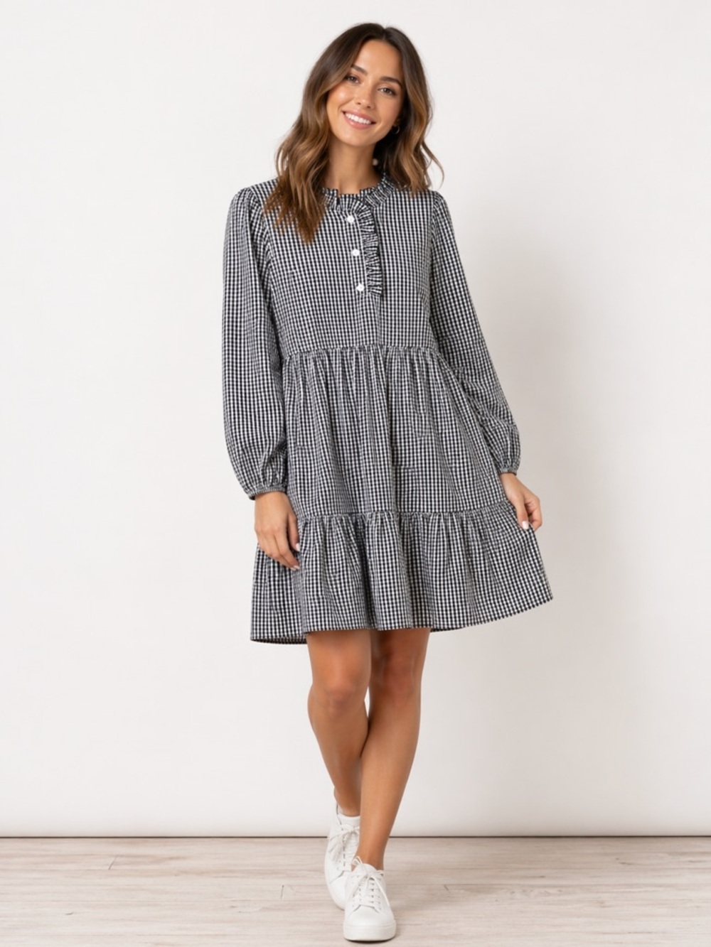Little English Navy and White Gingham Kids Dress - Picture 2 of 7